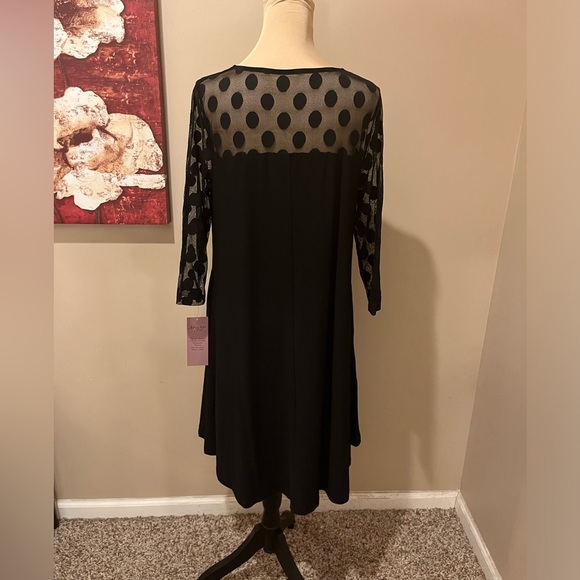 NWT Nina Leonard Cocktail Illusion Black High-Low Swing Dress, size Large - Picture 3 of 5